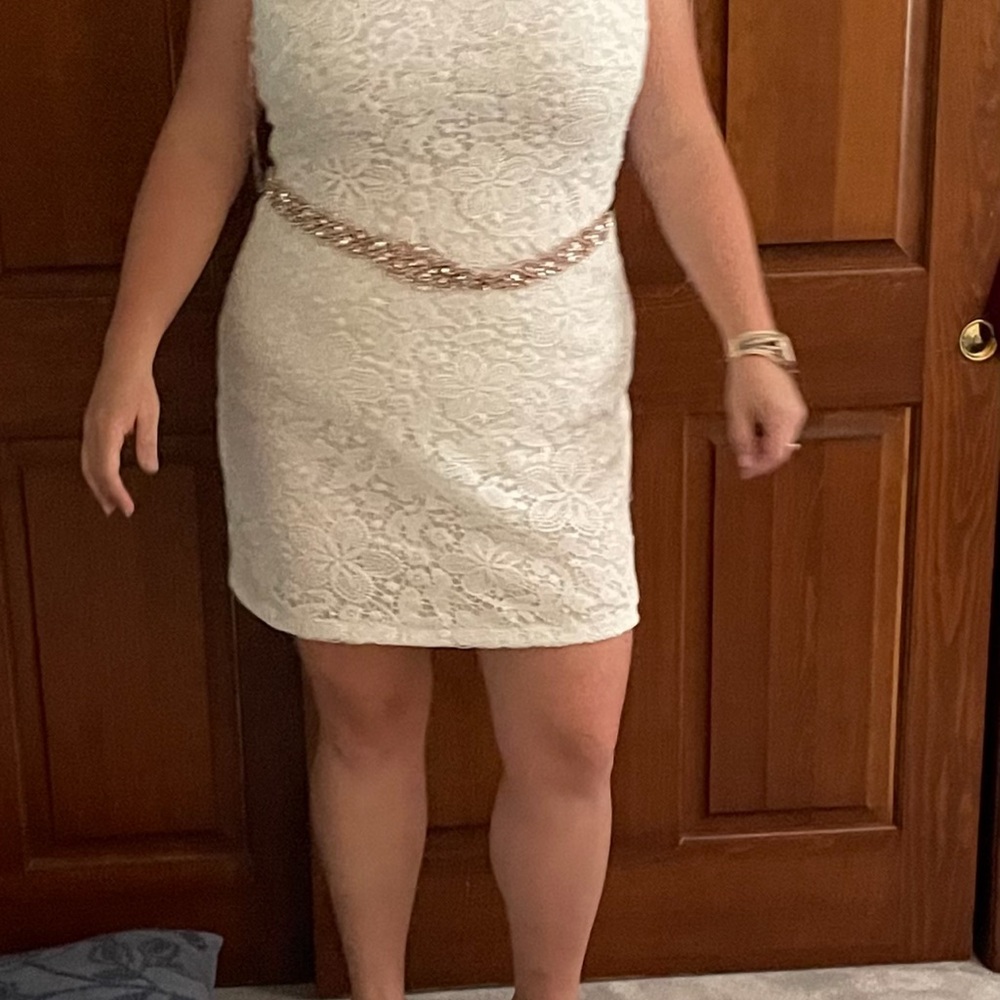 Anne Klein white lace sheath dress perfect for informal wedding